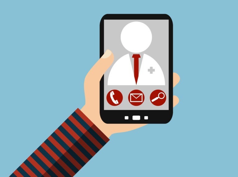 Kontakt zu Arzt oder Doktor mit dem Smartphone